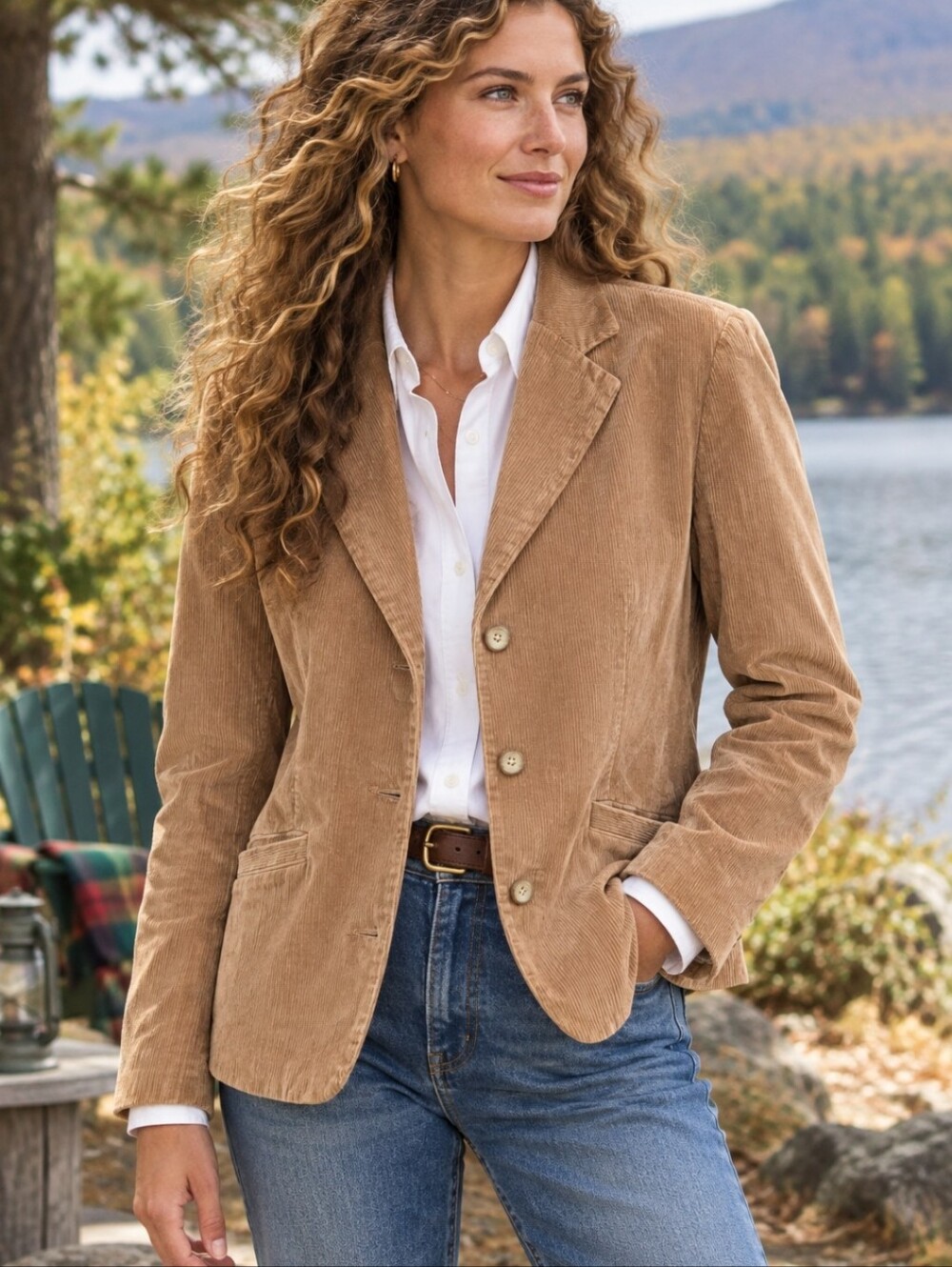 L.L. Corduroy Blazer Tan 3 Button Size 12